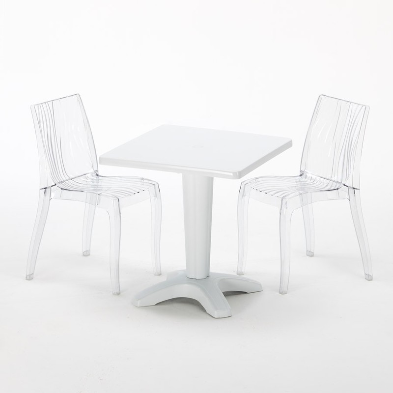Table bistrot et 2 chaises colorées polycarbonate extérieurs Grand Soleil BALCONY | Dune transparent - Blanc