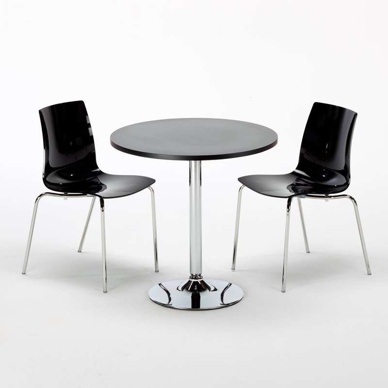 Table carré et ronde avec 2 Chaises colorées et transparentes intérieur Café Bar DEHOR | Lollipop Noir - Noir - Rond - GRAND SOLEIL