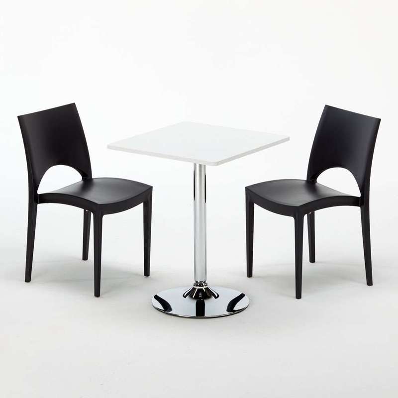 Table Carrèe Blanc + 2 Chaises Colorées Grand Soleil Set Interieur Bar Café COCKTAIL | Paris Noir anthracite - Blanc - Carré