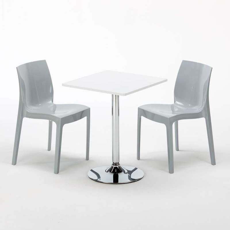 Table Carrèe Blanc + 2 Chaises Colorées Grand Soleil Set Interieur Bar Café COCKTAIL | Ice gris - Blanc - Carré Table Carrèe Blanc + 2 Chaises Colorées Grand Soleil Set Interieur Bar Café COCKTAIL | Ice gris - Blanc - Carré