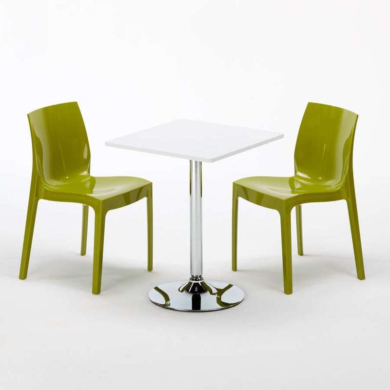 Table Carrèe Blanc + 2 Chaises Colorées Grand Soleil Set Interieur Bar Café COCKTAIL | Ice Anis vert - Blanc - Carré Table Carrèe Blanc + 2 Chaises Colorées Grand Soleil Set Interieur Bar Café COCKTAIL | Ice Anis vert - Blanc - Carré