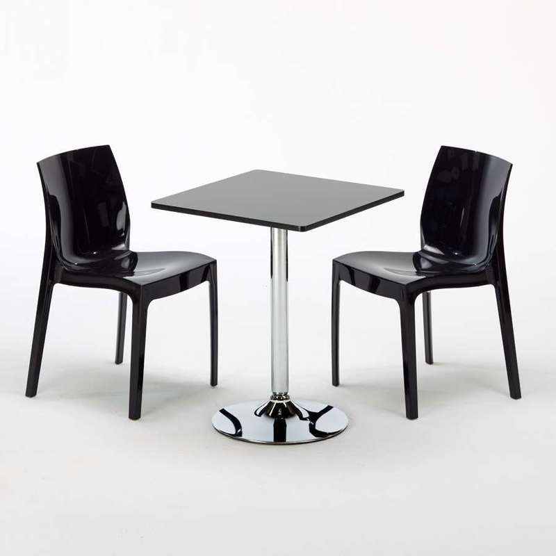 Table Noir et 2 Chaises Colorées Polypropylene Set Interieur Bar Café MOJITO | Ice Noir anthracite - Noir - Carré - GRAND SOLEIL