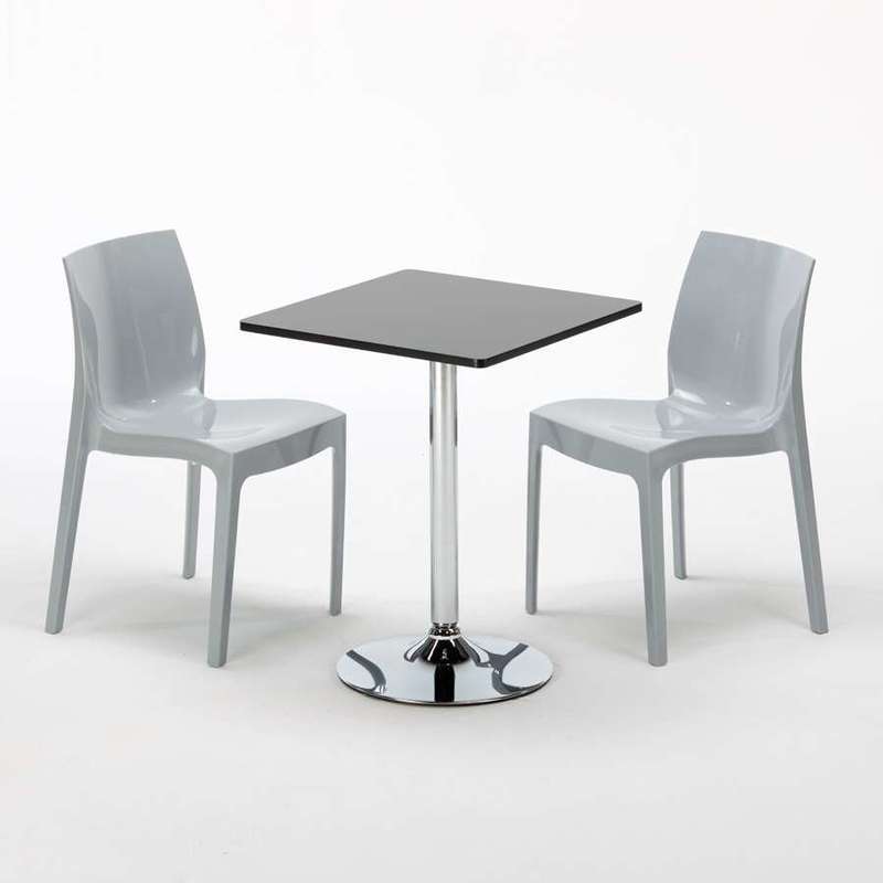 Table Noir et 2 Chaises Colorées Polypropylene Set Interieur Bar Café MOJITO | Ice gris - Noir - Carré - GRAND SOLEIL