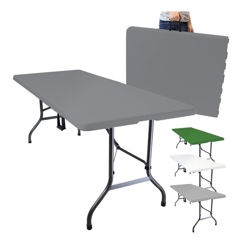 Table de camping pliable avec poignée (L) 184 x (l) 76 x (H) 74 cm - Gris anthracite - Linxor