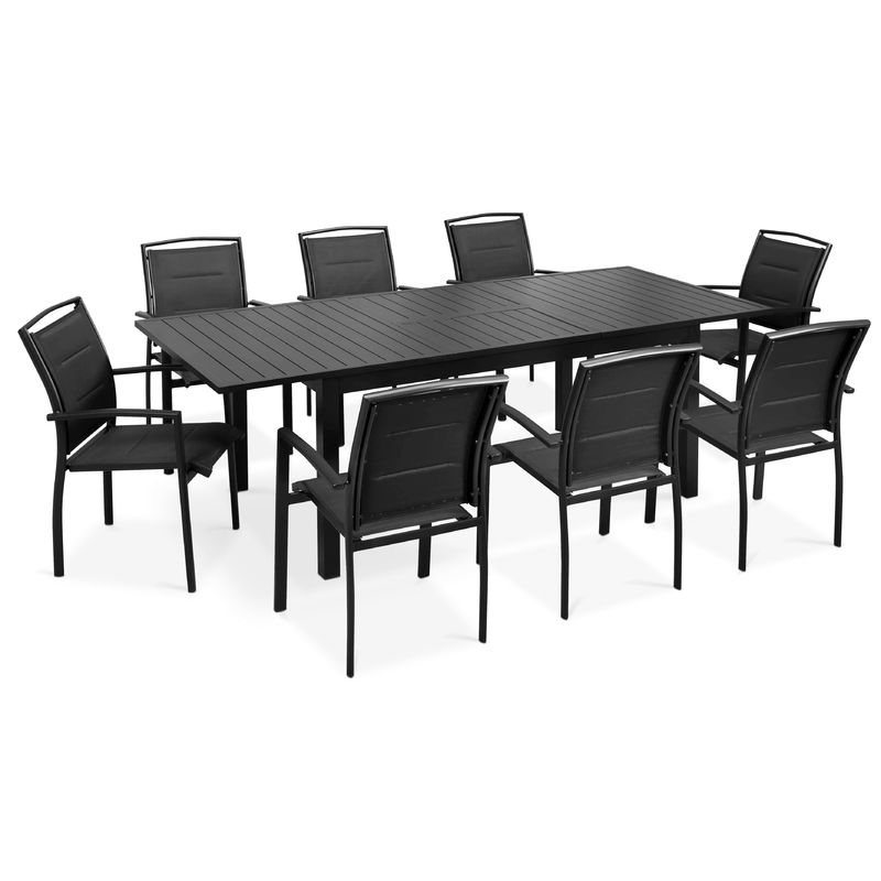 Table de jardin extensible et 8 fauteuils Gris - OVIALA