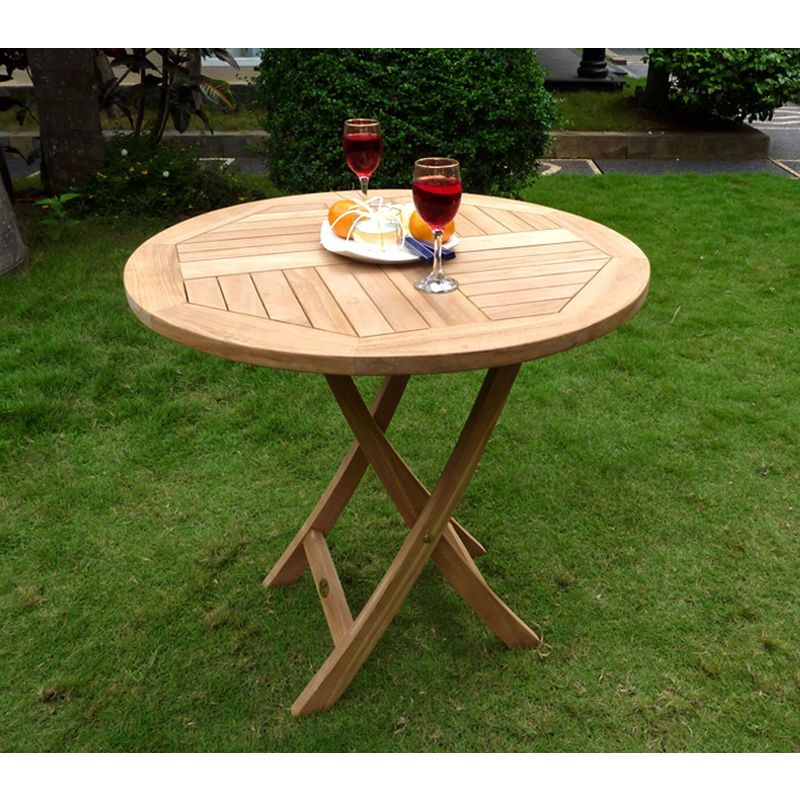 table pliante de jardin 70 cm de diamètre teck brut - WOOD-EN-STOCK