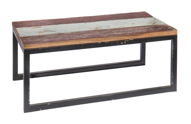Table de salon de jardin rectangulaire 90cm en teck et fer CIUDAD - L 90 x l 50 x H 38 - MA MAISON MES TENDANCES