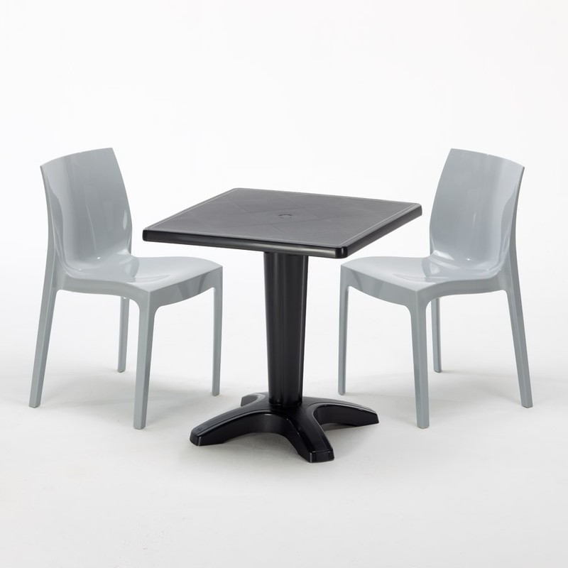 Table et 2 chaises colorées polypropylene extérieurs Grand soleil PATIO | Ice gris - Noir Table et 2 chaises colorées polypropylene extérieurs Grand soleil PATIO | Ice gris - Noir
