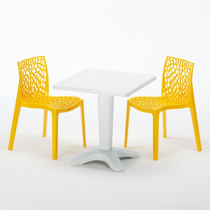 Table et 2 chaises colorées polypropylene extérieurs Grand soleil PATIO | Gruvyer jaune - Blanc Table et 2 chaises colorées polypropylene extérieurs Grand soleil PATIO | Gruvyer jaune - Blanc