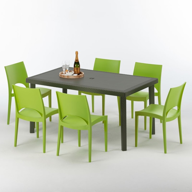 Table rectangulaire 4 chaises Poly rotin resine 90x90 marron | Paris Vert - GRAND SOLEIL