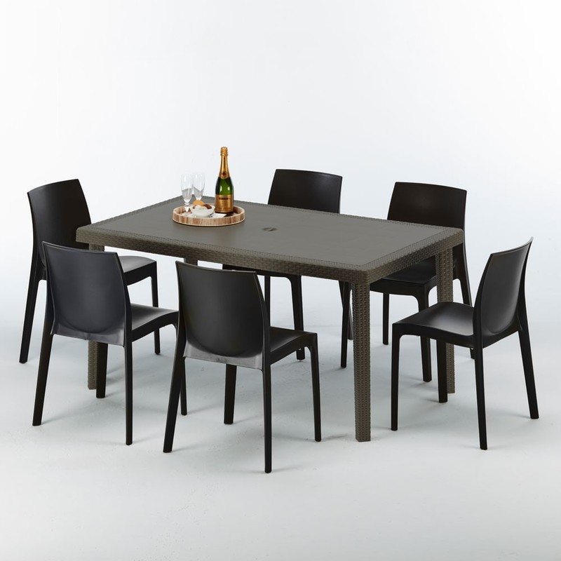 Table rectangulaire 4 chaises Poly rotin resine 90x90 marron | Rome Anthracite noir - GRAND SOLEIL Table rectangulaire 4 chaises Poly rotin resine 90x90 marron | Rome Anthracite noir - GRAND SOLEIL