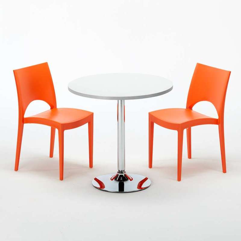 Table Ronde et 2 Chaises Colorées Set Interieur Bar Café Restaurant LONG ISLAND | Paris orange - Blanc - Rond - GRAND SOLEIL