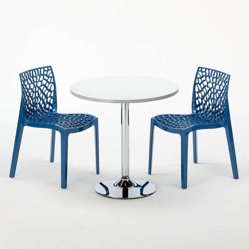 Table Ronde et 2 Chaises Colorées Set Interieur Bar Café Restaurant LONG ISLAND | Gruvyer bleu - Blanc - Rond - GRAND SOLEIL