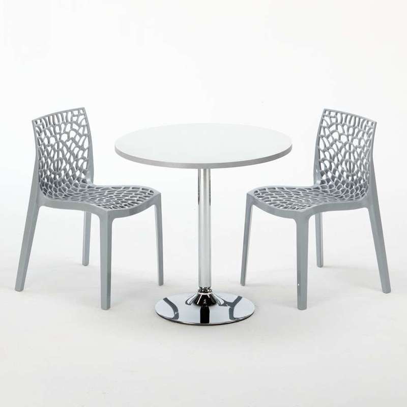 Table Ronde et 2 Chaises Colorées Set Interieur Bar Café Restaurant LONG ISLAND | Gruvyer Gris - Blanc - Rond - GRAND SOLEIL