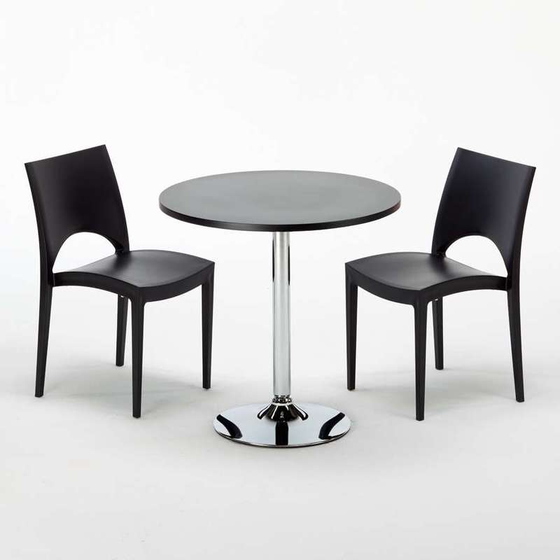 Table Ronde Noir et 2 Chaises Colorées Polypropylene Set Interieur Bar Café | Paris Noir anthracite - Noir - Rond - GRAND SOLEIL