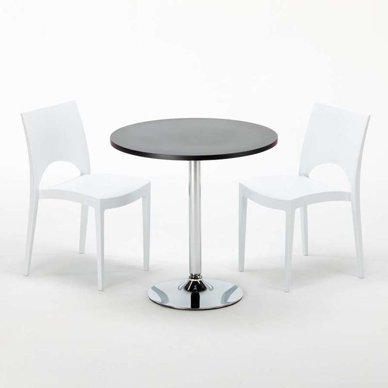 Table Ronde Noir et 2 Chaises Colorées Polypropylene Set Interieur Bar Café | Paris Blanc - Noir - Rond - GRAND SOLEIL