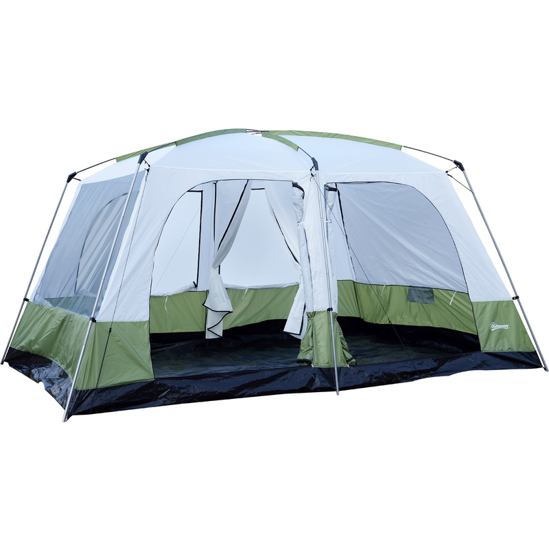 Tente de camping familiale 4-8 personnes 4 fenêtres 2 portes 2 cabines XXL 4,1L x 3,1l x 2,25H m vert blanc 50 - OUTSUNNY Tente de camping familiale 4-8 personnes 4 fenêtres 2 portes 2 cabines XXL 4,1L x 3,1l x 2,25H m vert blanc 50 - OUTSUNNY