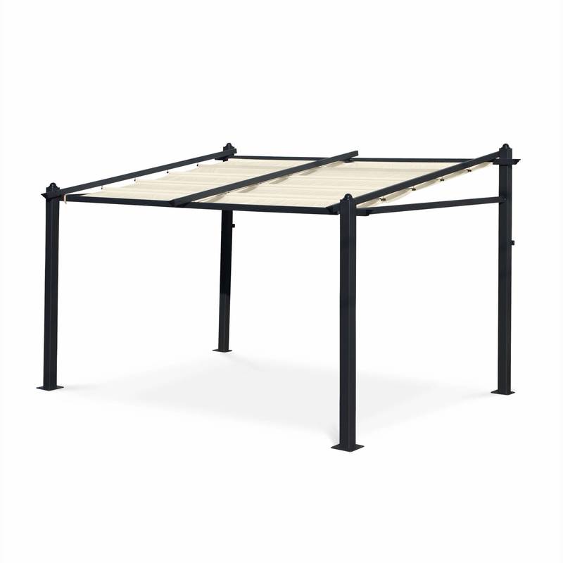 Tente de jardin murale, pergola aluminium 3x4m Murum ecru, toile rétractable, toile coulissante, tonnelle abri de terrasse - ALICE'S GARDEN