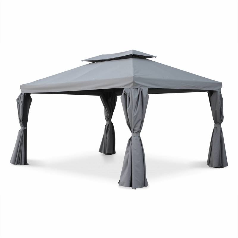 Tente de jardin, pergola aluminium 3x4m Divodorum gris, avec rideaux coulissant, tonnelle abri de terrasse - ALICE'S GARDEN