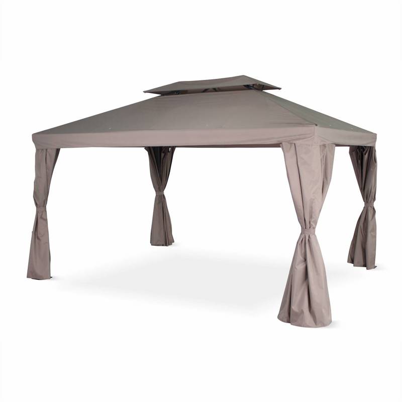 Tente de jardin, pergola aluminium 3x4m Divodorum taupe, avec rideaux coulissant, tonnelle abri de terrasse - ALICE'S GARDEN