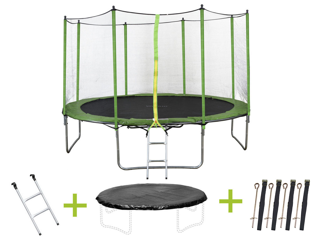 Trampoline Yoopi - Ø 3.65 m - avec filet + échelle + couverture + kit d'ancrage