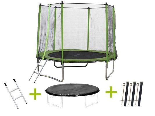 Trampoline Yoopi - Ø 2.44 m - avec filet + échelle + couverture + kit d'ancrage