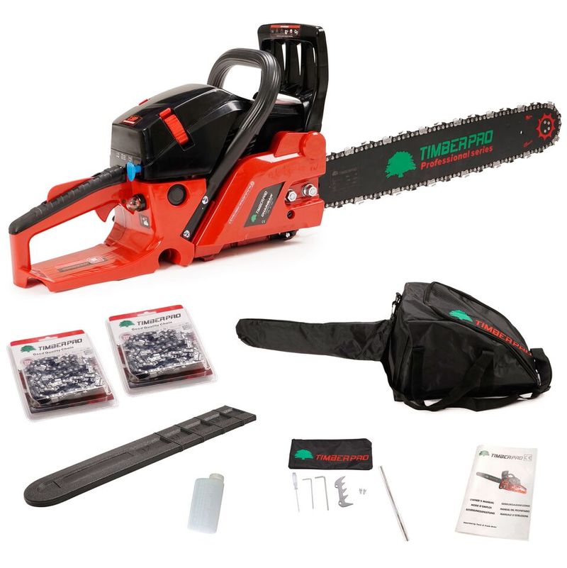 Tronçonneuse Thermique 62 cm3 EUII SEMI PRO 2 chaines guide 50cm + housse - TIMBERPRO