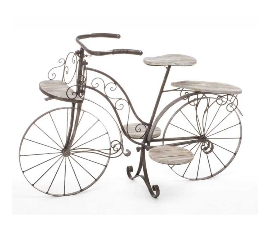 Vélo porte plantes - Fer forgé - 5 plateaux en bois - Meuble décoratif - Livraison gratuite - AC-DÉCO