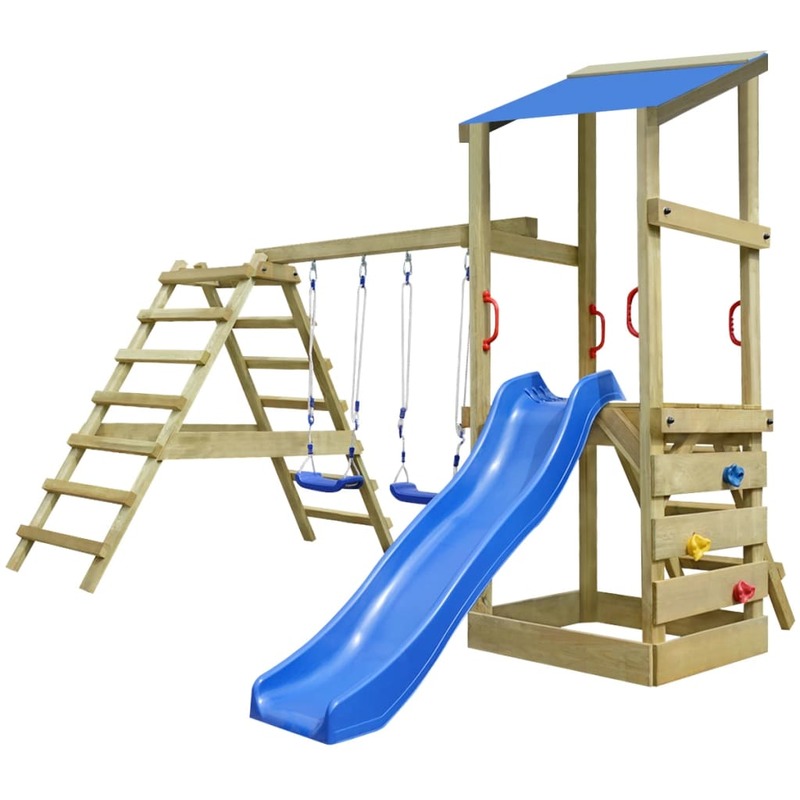 vidaXL Aire de jeu, échelles, toboggan, balançoires Bois 356x255x235cm vidaXL Aire de jeu, échelles, toboggan, balançoires Bois 356x255x235cm