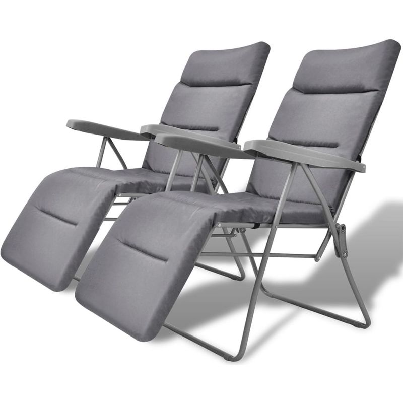 vidaXL Chaise de jardin pliable avec coussin 2 pcs Gris