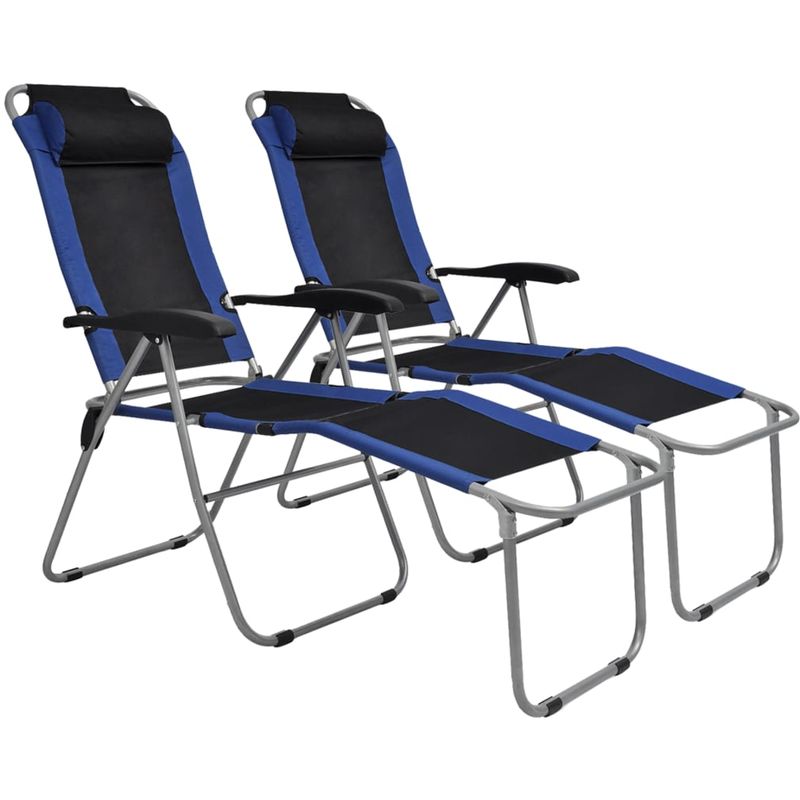 vidaXL Chaise inclinable de camping 2 pcs bleu et noir