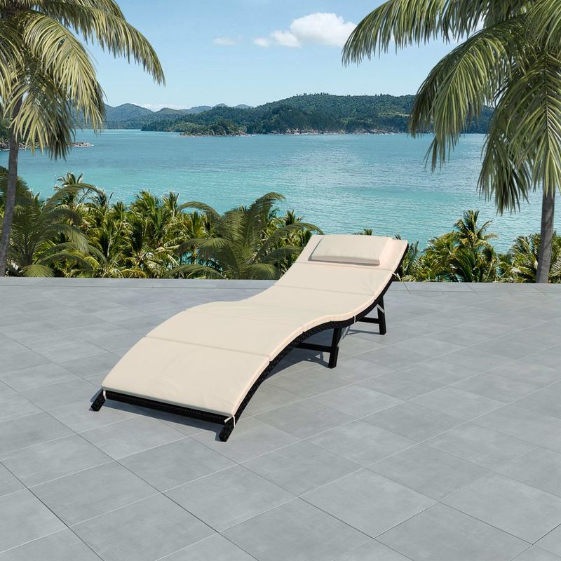vidaXL Chaise longue pliable avec coussin Noir Résine tressée vidaXL Chaise longue pliable avec coussin Noir Résine tressée