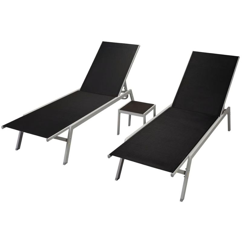 vidaXL Jeu de chaise longue 3 pcs Textilène Noir vidaXL Jeu de chaise longue 3 pcs Textilène Noir