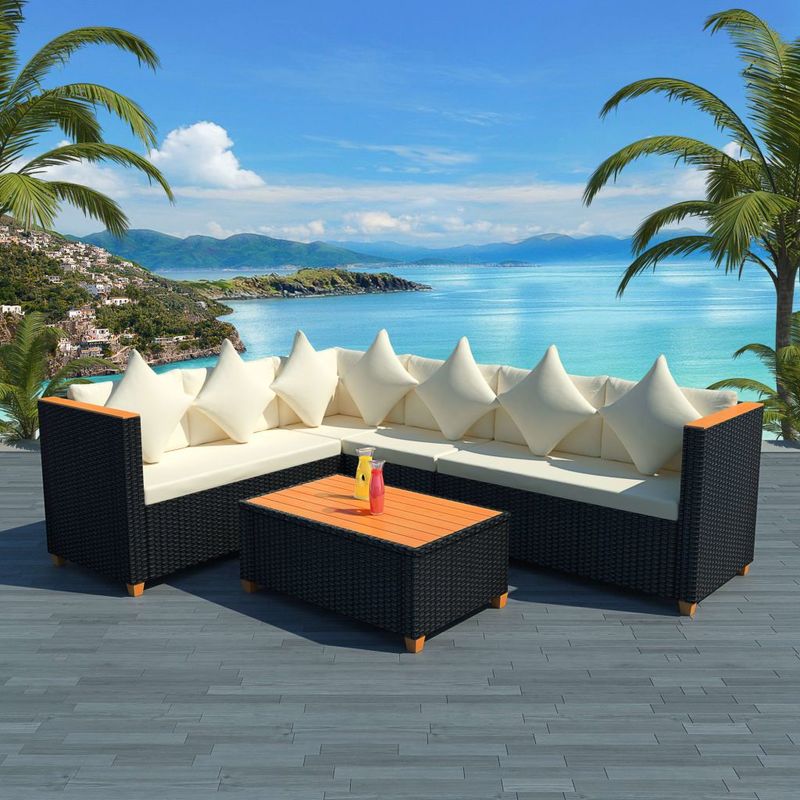 vidaXL Mobilier de jardin 21 pcs Résine tressée Dessus en WPC Noir vidaXL Mobilier de jardin 21 pcs Résine tressée Dessus en WPC Noir
