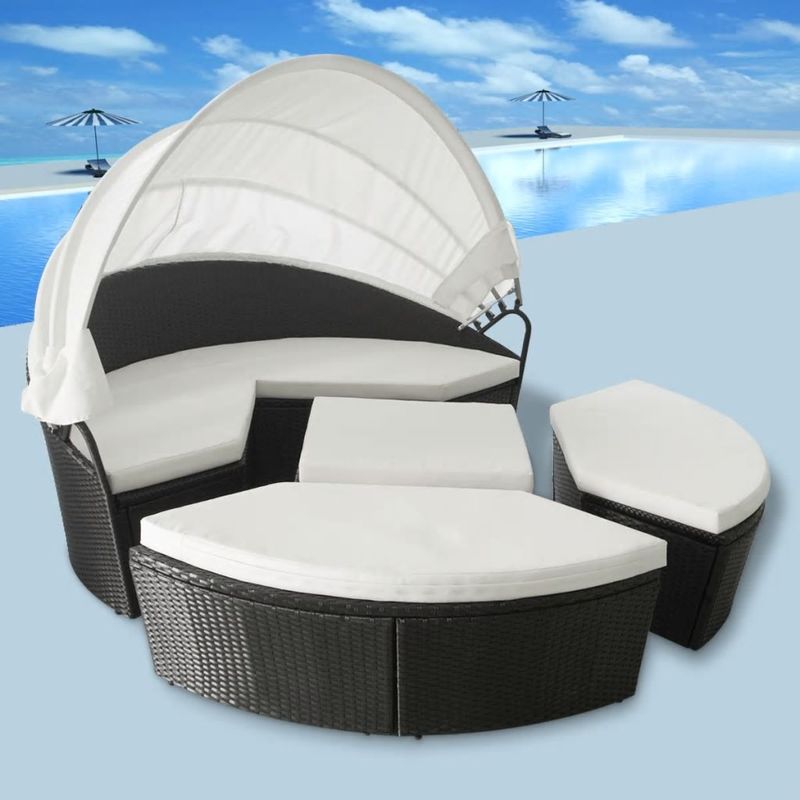 vidaXL Jeu de chaise longue 11 pcs avec auvent Noir Résine tressée vidaXL Jeu de chaise longue 11 pcs avec auvent Noir Résine tressée