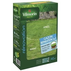 VILMORIN Graines Gazon REPARATION 2en1 90 m? avec engrais organique - 1 kg