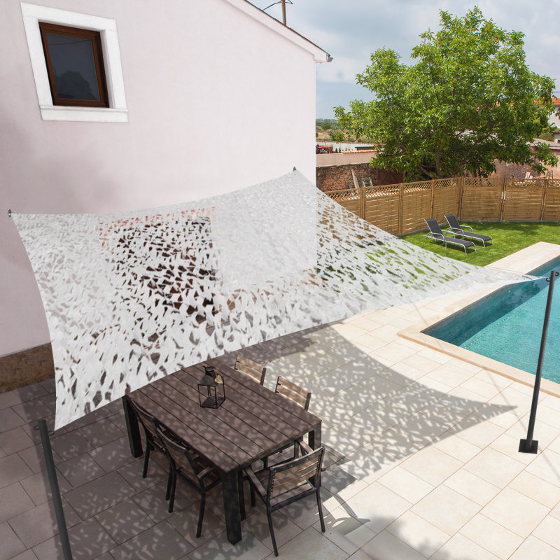 Voile d'ombrage carré design ombrière camouflage 3x3 m blanc