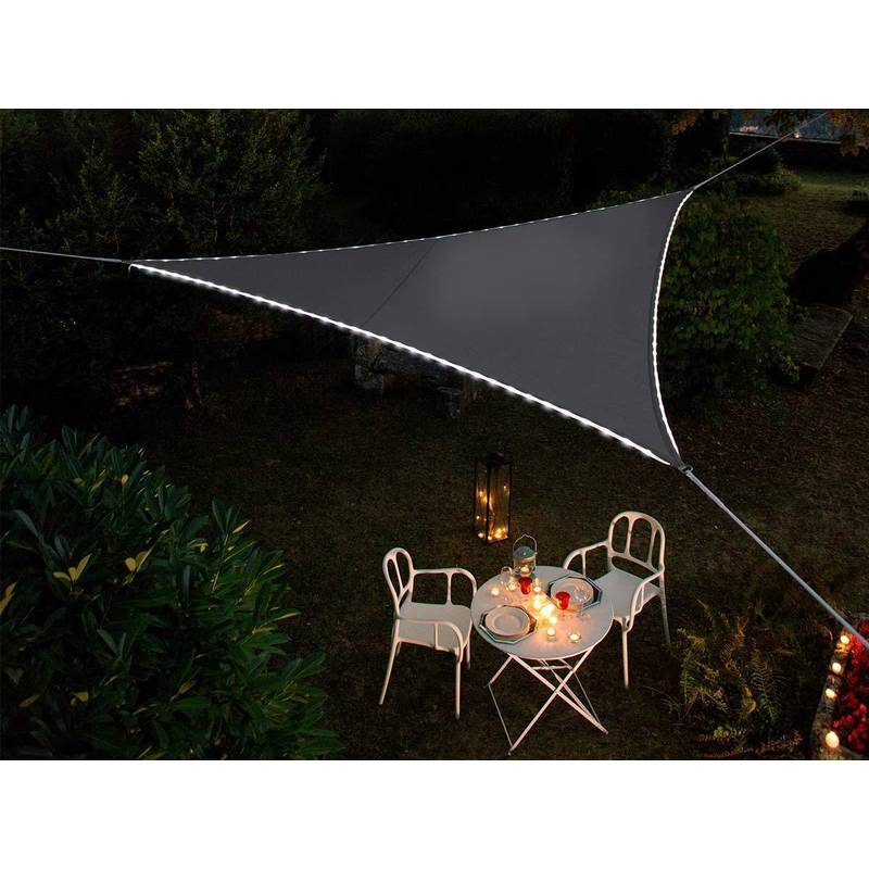 Voile d'ombrage triangulaire Leds solaires Ardoise + Adaptateur - JARDIDECO