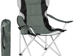 1 Chaise de Camping Pliable Rembourrage en Mousse avec Porte Boisson et Housse Sac de transport Gris Noir - TECTAKE