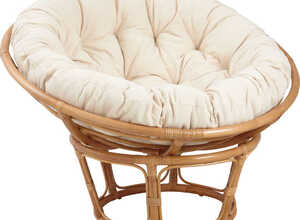 Fauteuil papasan en rotin avec coussin écru