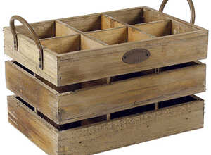 Rangement 6 bouteilles en bois vieilli 32 x 22 x 20-26 cm