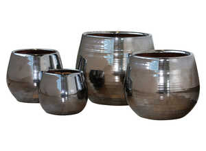 Pot Cancale coloris métal en terre cuite émaillée H 21 x Ø 21 cm Pot Cancale coloris métal en terre cuite émaillée H 21 x Ø 21 cm