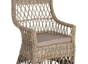 Fauteuil en poelet gris avec coussin en tissu Fauteuil en poelet gris avec coussin en tissu