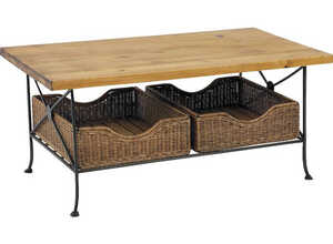Table basse en Métal et Pin avec 2 tiroirs en Rotin 100x60x46cm