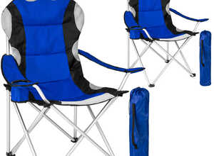 2 Chaises de Camping Pliables Rembourrage en Mousse avec Porte Boisson et Housse Sac de transport Bleu Noir - TECTAKE