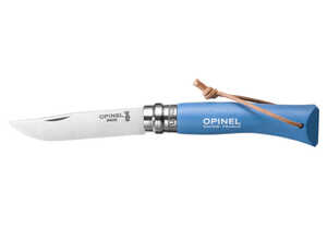 Couteau Opinel Baroudeur n°7 bleu avec lien en cuir Couteau Opinel Baroudeur n°7 bleu avec lien en cuir