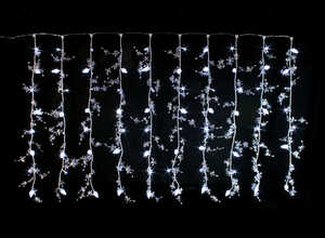 Rideau givré perles et scintillants argent 10 descentes 80 LED blanc