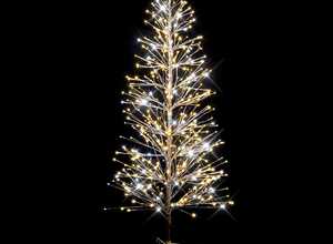 Sapin spray branches métal argent H 150cm LED blanc chaud & LED flash