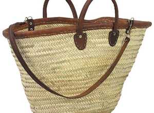 Panier couffin en palmier et cuir