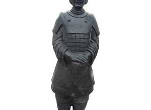 Guerrier chinois Xian en béton ciré noir 102 cm